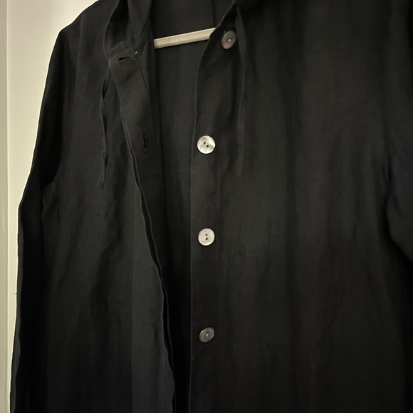 Vintage Lands' End Black Linen Button Down Hoodie - Picture 5 of 6